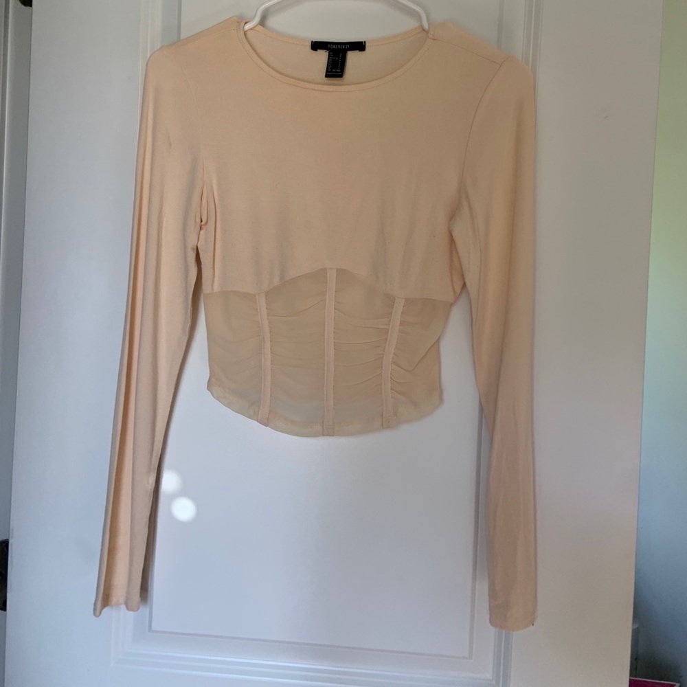 Forever 21 long sleeve corset top with sheer panel